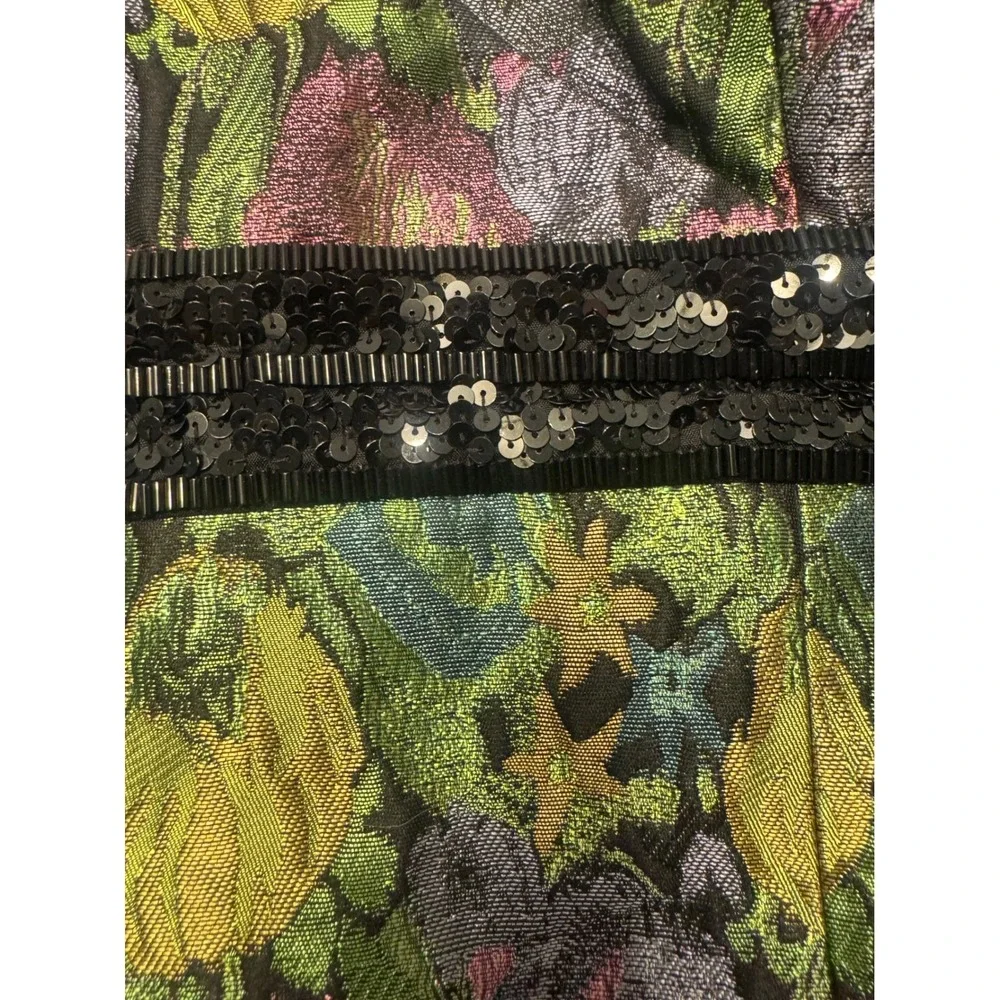 Carmen Marc Valvo Collection Floral Jacquard Dress Black Sequin‎ Waist Size 10